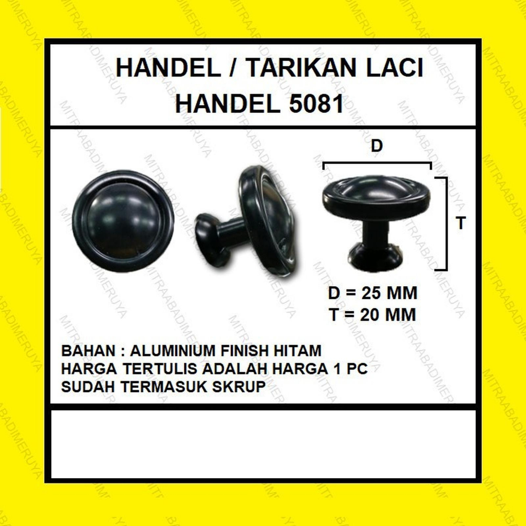 Tarikan Handle Knob Bulat Pentol Laci Pintu Lemari Kitchen 5081 HITAM