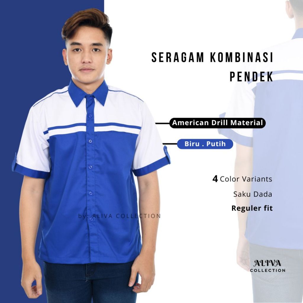 Kemeja Seragam Kerja/Kemeja Kombinasi/Seragam Kerja Lengan Pendek/Seragam Kantor/Kemeja Kerja Rapi