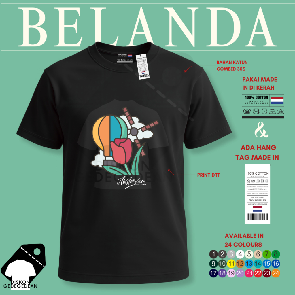 Diskongedegedean Kaos Belanda Holland Amsterdam, Baju Belanda Amsterdam Tshirt Belanda Holland 5