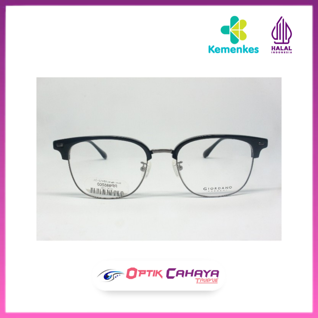 Kacamata Dewasa GIORDANO Frame Setengah Clubmaster – Hitam Silver Elegan