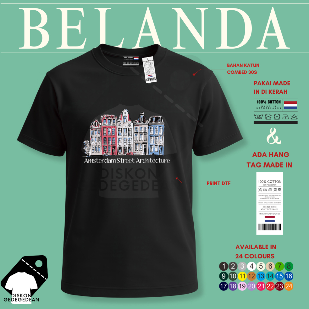 Diskongedegedean Kaos Belanda Holland Amsterdam, Baju Belanda Amsterdam Tshirt Belanda Holland 14