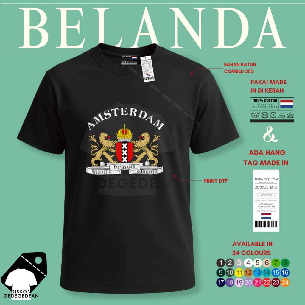 Diskongedegedean Kaos Belanda Holland Amsterdam, Baju Belanda Amsterdam Tshirt Belanda Holland 15