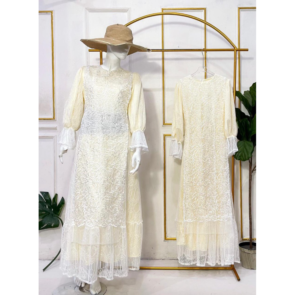 gamis Fervita bordir warna butter cream
