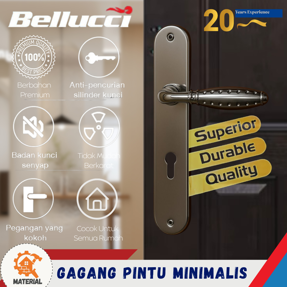 BELLUCCI - Kunci Pintu Bintik Tipe Eagle NP + Body Silinder Komputer 5 Key | Gagang Pintu Bellucci