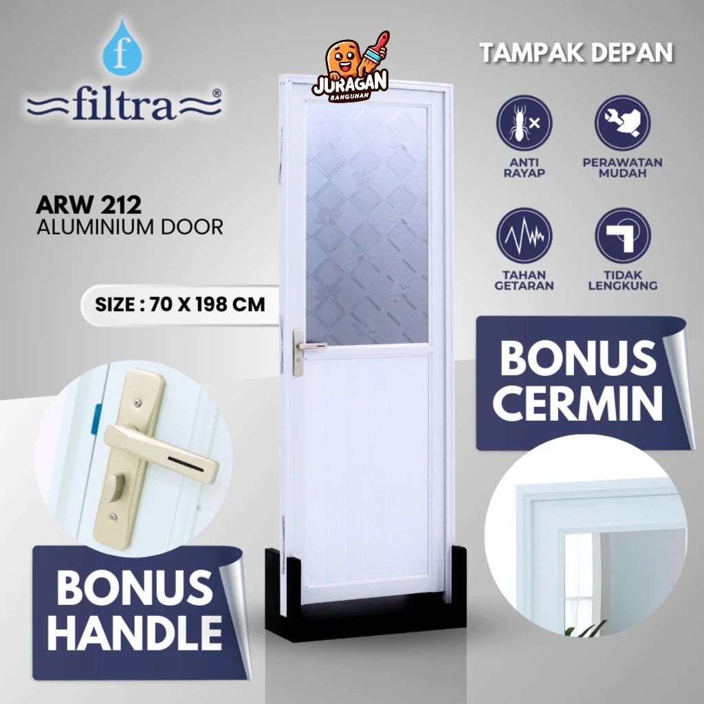 FILTRA Pintu Aluminium FDAW 212 | Pintu Toilet | Pintu WC | Pintu Kamar Mandi Cermin