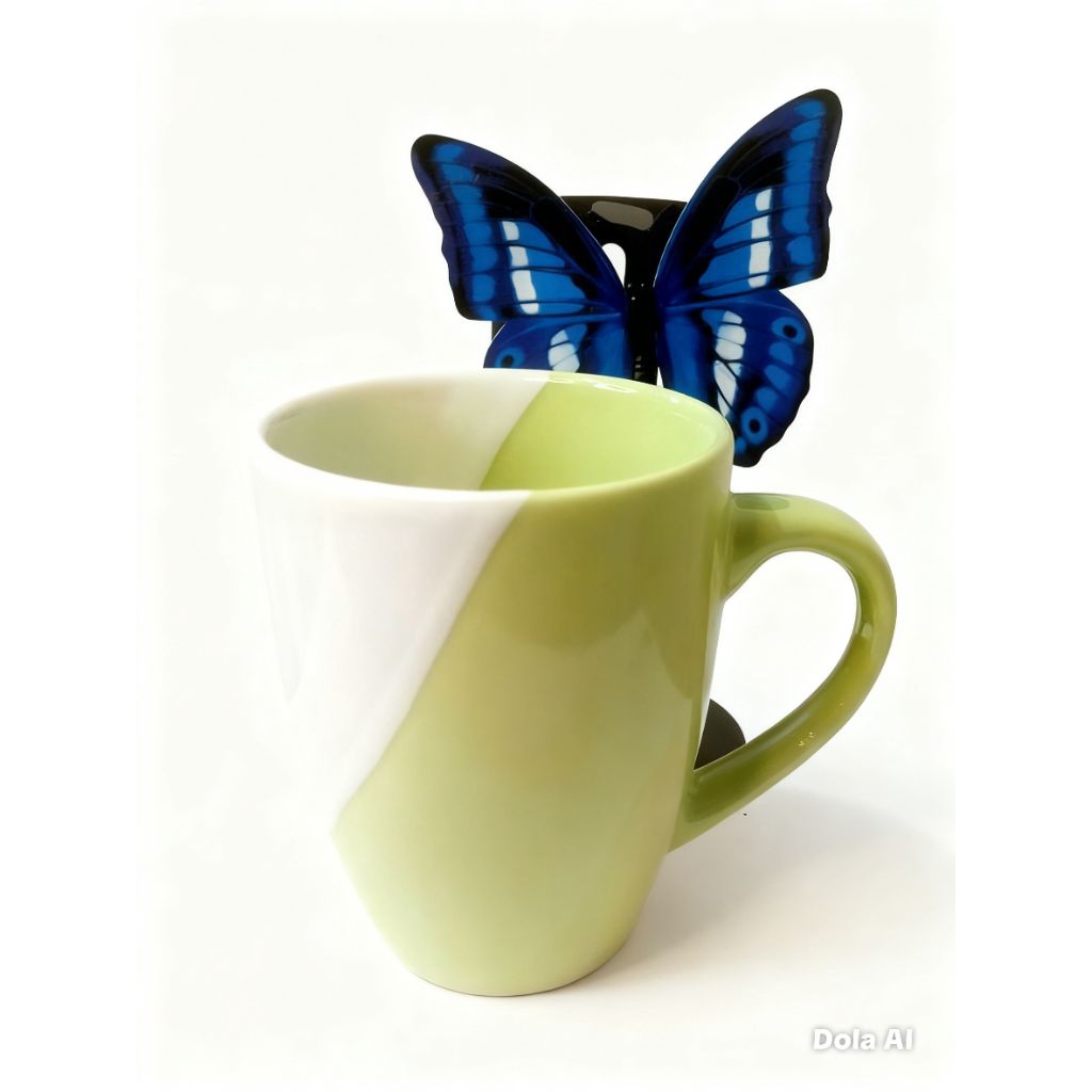 mug/gelas/cangkir keramik corel twotone,hijau putih tampilan estetik