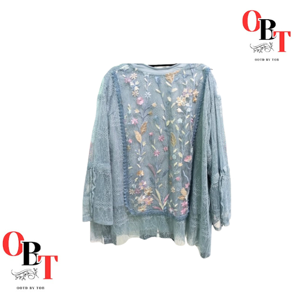 Set inner brukat Baju Kondangan Atasan Wanita Elegan - Dusty Blue