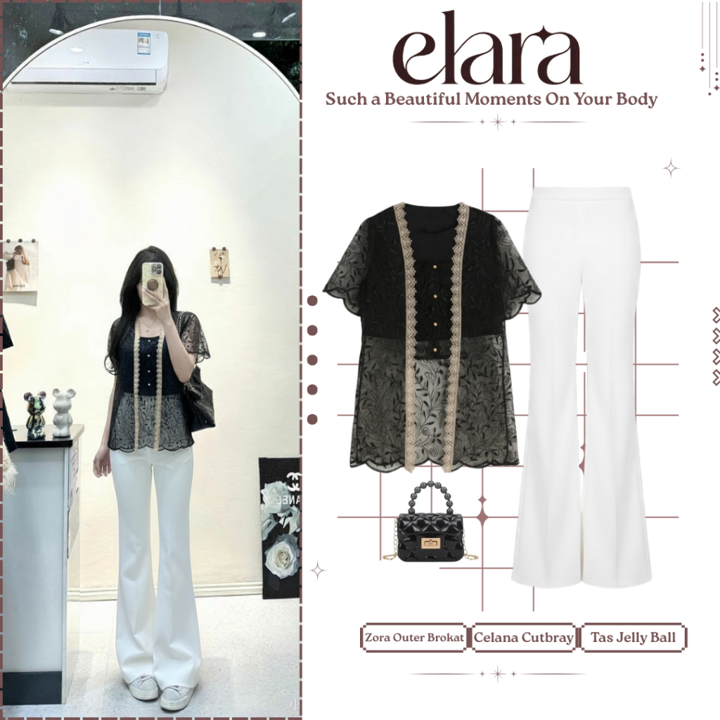 One set Kondangan Simple Elegan || Atasan Brokat Korean + Celana cutbray wanita + Hijab Segiempat ||
