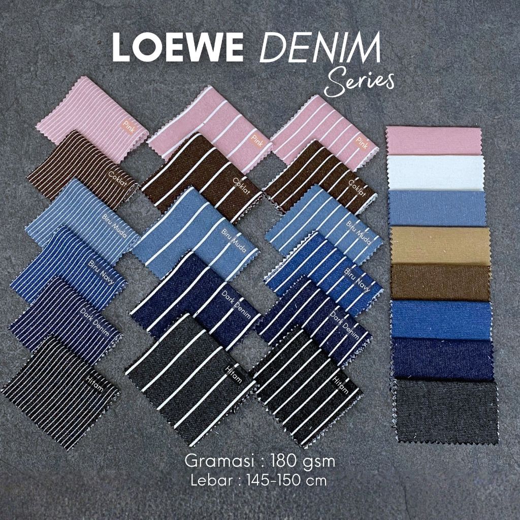 1 Yard Bahan Kain Loewe Denim Stripe Series | Motif Salur Soft & Tidak menerawang | Gramasi 180GSM