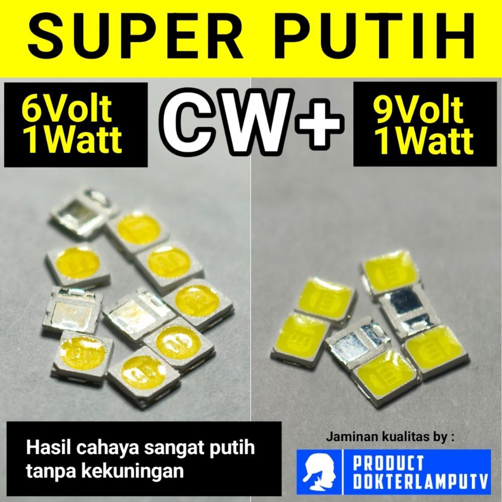 LED SMD CW+2835 9V 6V 1W 7500K CRYSTAL WHITE PALING PUTIH DOKTERLAMPUTV