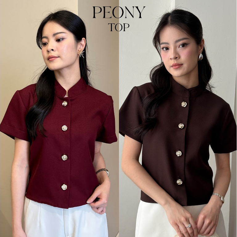 PROMO / BAHAN PREMIUM / [Jexiva] - Atasan Wanita Kemeja Lengan Pendek Semiwool Warna Maroon Putih