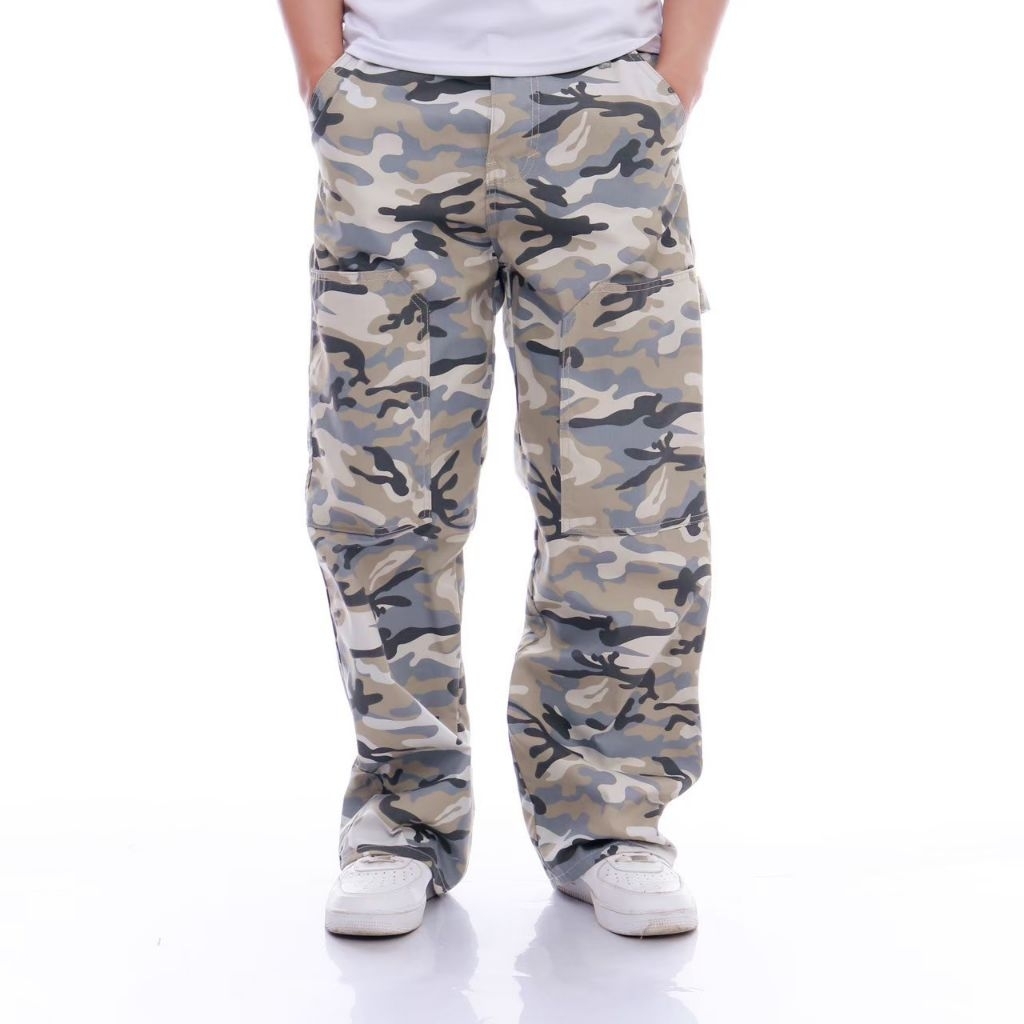 BEAVER CLOTHING - COD Celana Cargo Loreng Panjang Pria Warna Putih Non Stretch Celana Gombrong Carpe