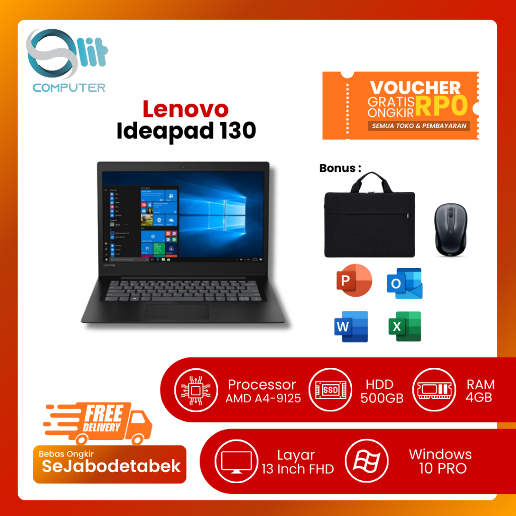 Lenovo IdeaPad 130 AMD A4-9125 | RAM 4GB | Storage Besar | Laptop Second Siap Pakai Bergaransi