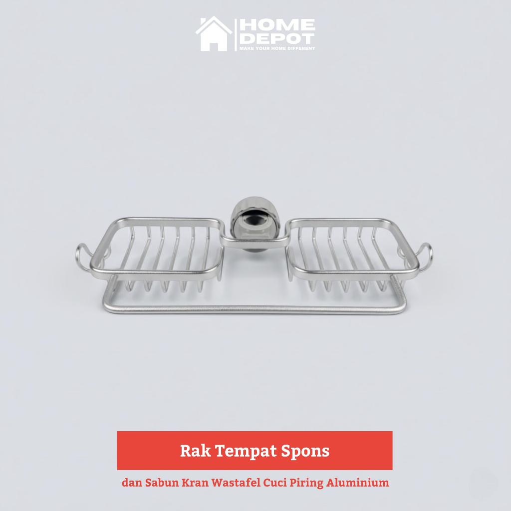 Rak Tempat Spons dan Sabun Kran Wastafel Cuci Piring Aluminium