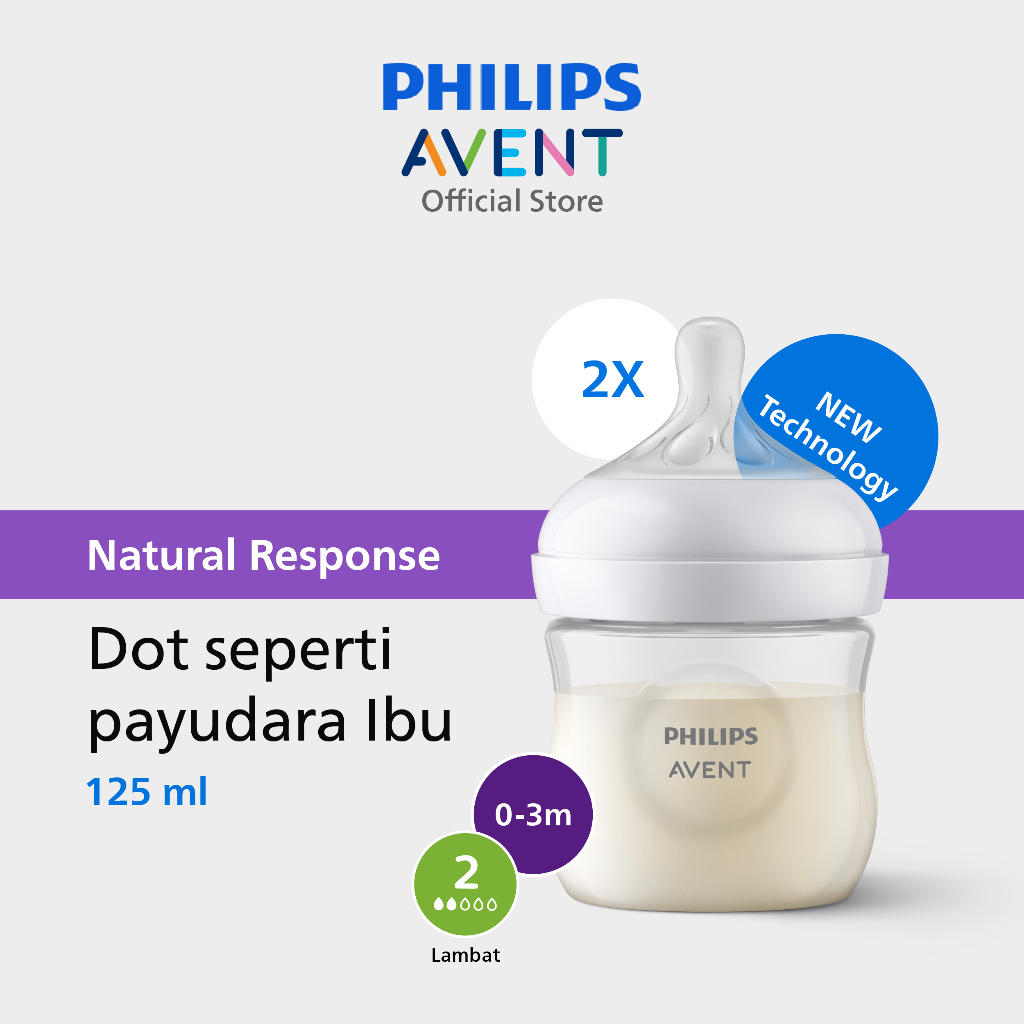 Philips Avent | Botol Susu Bayi | Natural Response | Dot Seperti Payudara Ibu | 125 ml | Twin | SCY9
