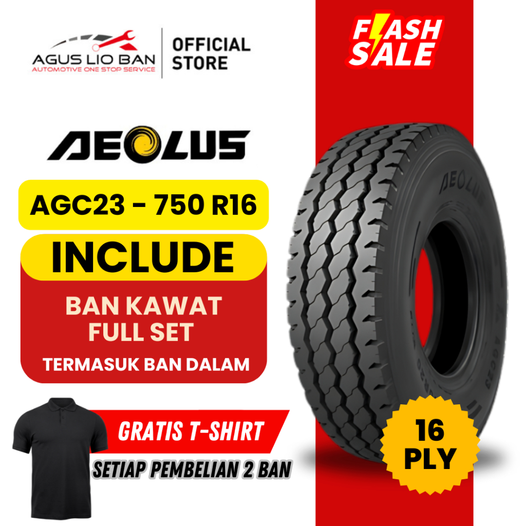 Ban Truk AEOLUS AGC23 750 16 16PLY | Ban Kawat Truck Kuat & Tahan Lama Tahun produksi 2026  (Made in