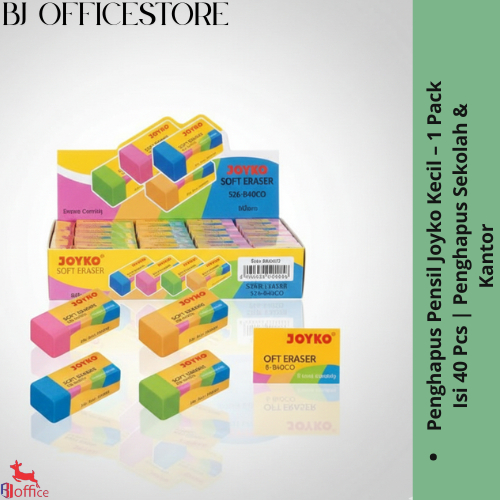 Penghapus Pensil Joyko Kecil – 1 Pack Isi 40 Pcs | Penghapus Sekolah & Kantor