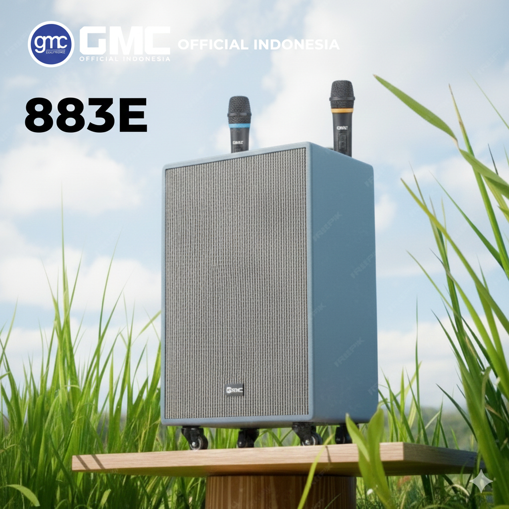 Speaker Trolley Portable Bluetooth GMC 883E 12in Free @ Mic Wireless Roda bawah kaki speaker