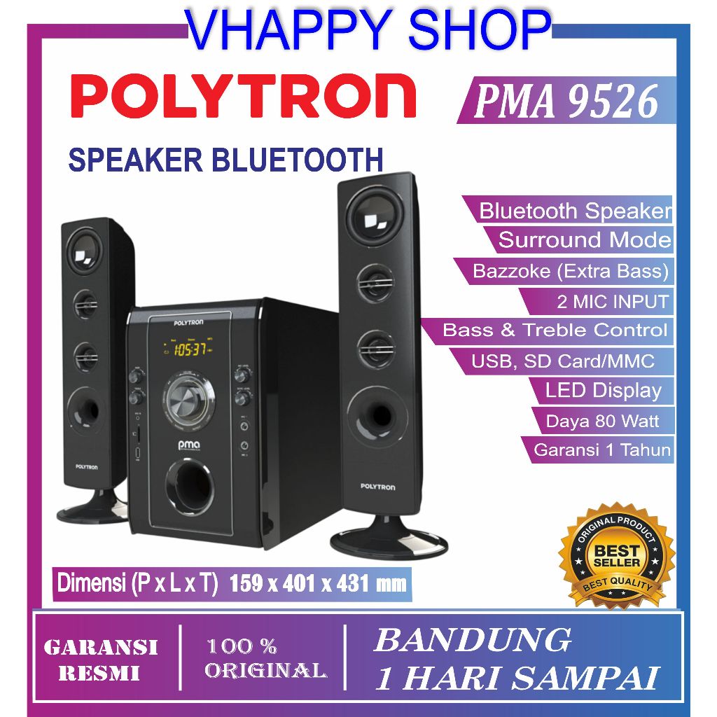 Speaker Aktif Polytron PMA 9526 / PMA9526 Bluetooth + Karaoke / SPEAKER POLYTRON (BLUETOOTH / KARAOK