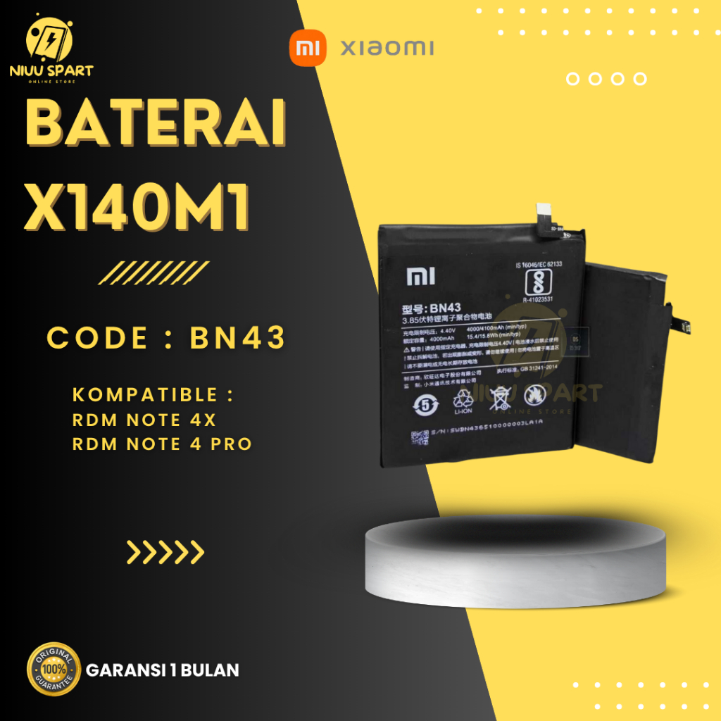 BATERAI BATTERY XIAOMI BN43 XIAOMI REDMI NOTE 4X / REDMI NOTE 4 SNAPDRAGON DOUBLE [IC POWER] ORIGINA