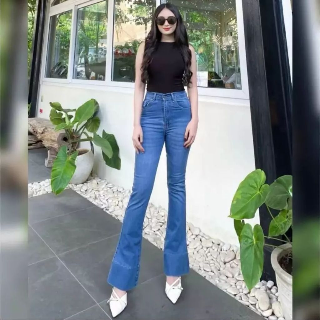 SADEAN - Cutbray Jeans Higwaist Lipatan Bawah Jeans strecht Wanita