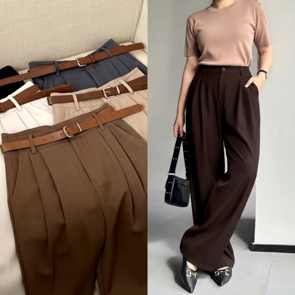 Mzy-Belle celana kulot wanita free belt terbaru/celana kulot loose highwaist belt Celana wanita Free