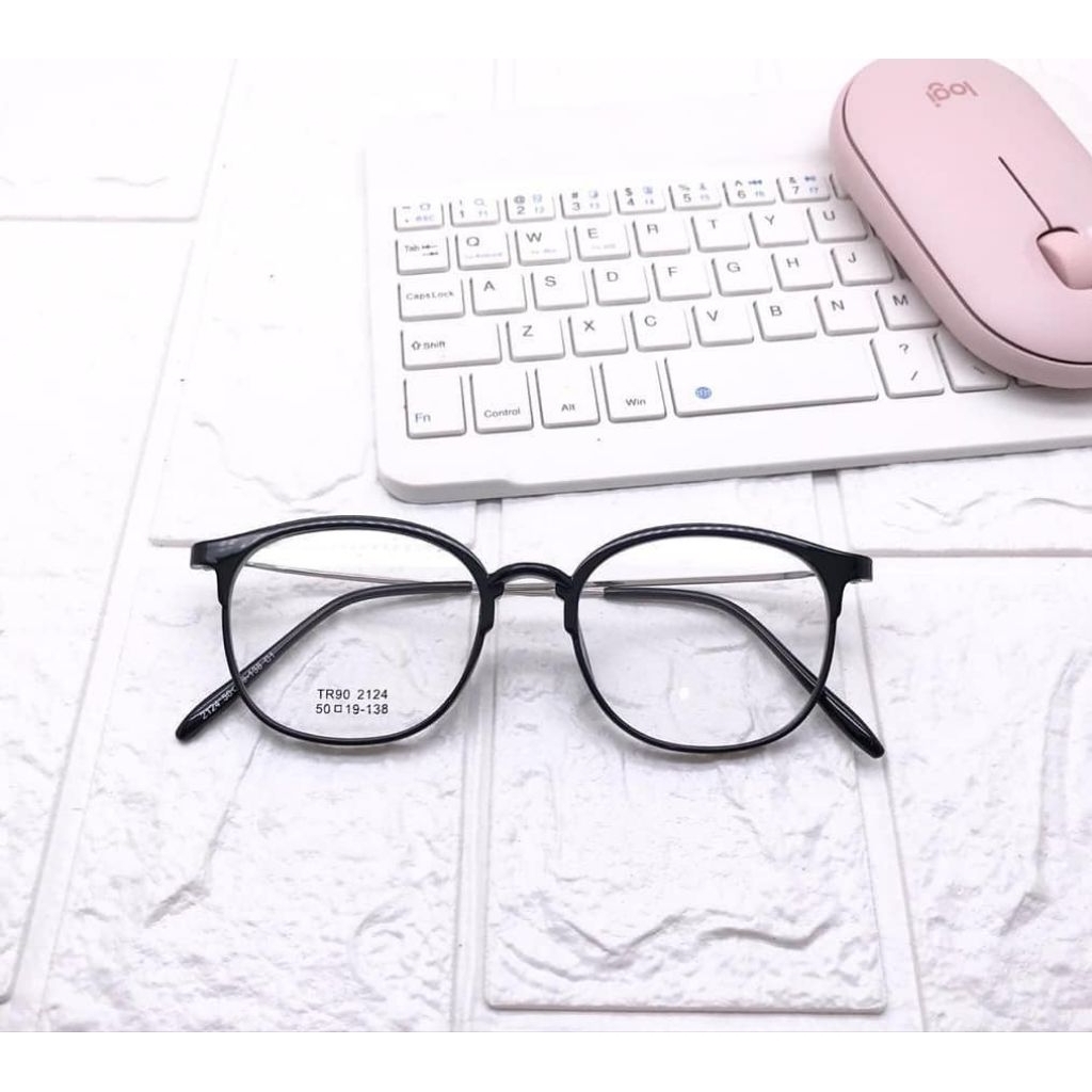 Frame Kacamata 2124 Kotak Kecil Lentur Ringan Gratis Lensa Photocromic Bluecromic Eyewear Glasses