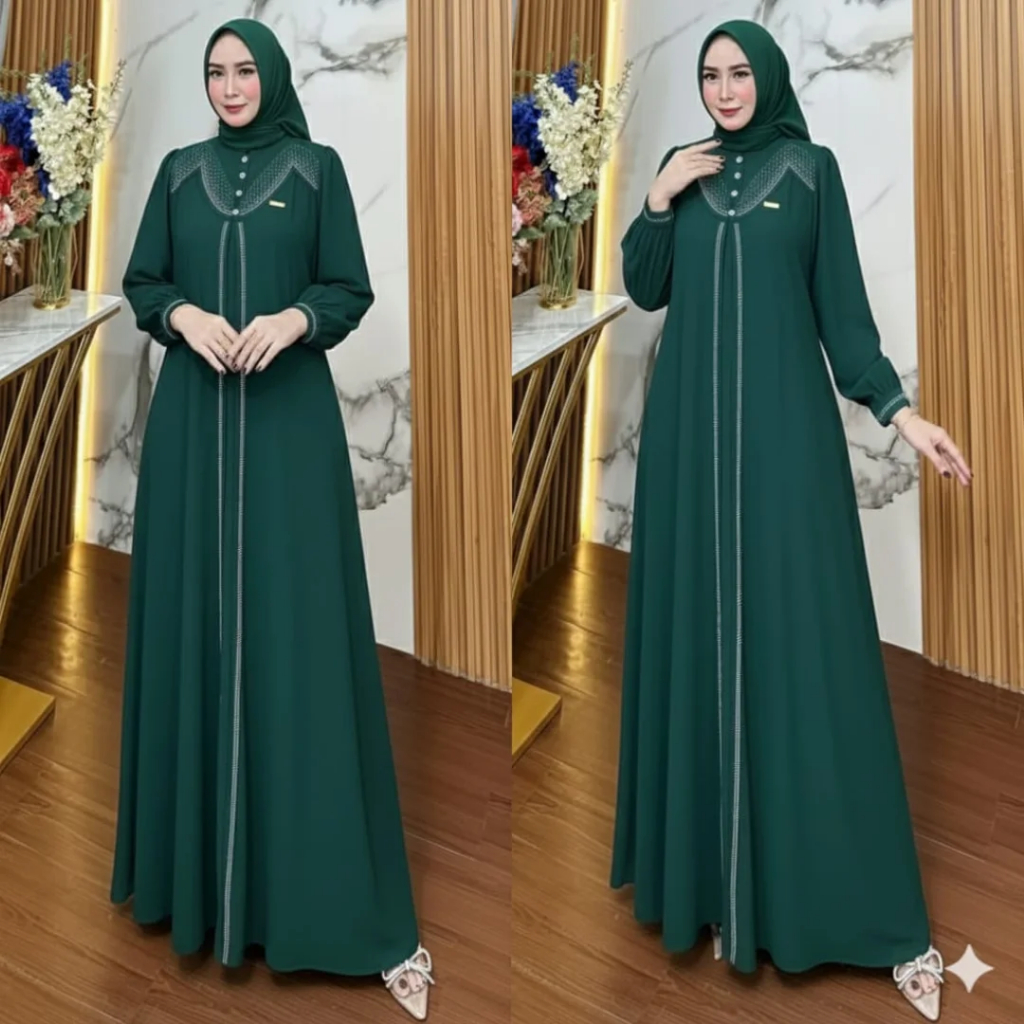 Aletha Dress Wudhu Friendly Gamis Pesta Mewah Elegan Jumbo 2026 Busui Warna Emerald Blue Anti UV
