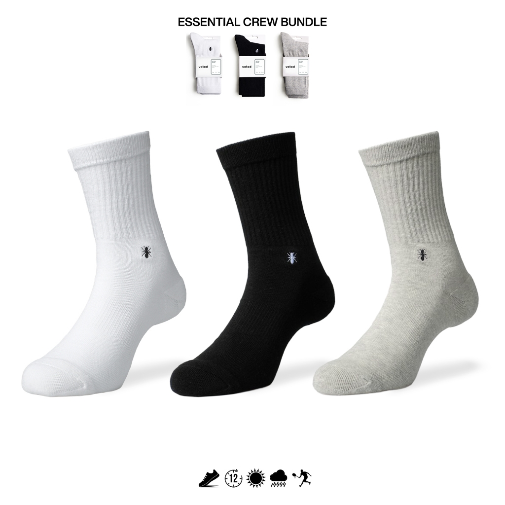Voted Kaos Kaki Essential Crew Bundling Combed Cotton Blend Bernapas Anti-bau Unisex untuk Aktivitas