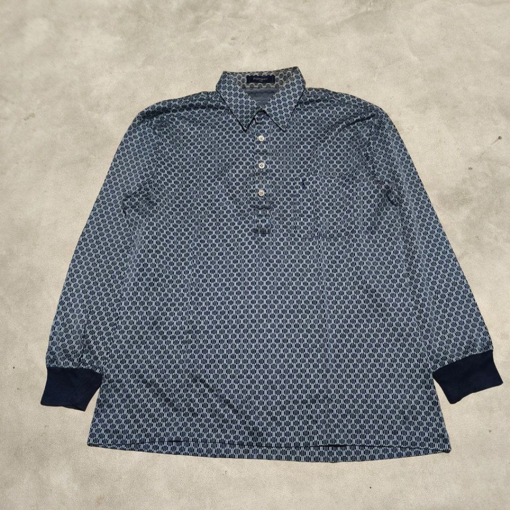 Baju kaos kerah tangan panjang pria ysl motif