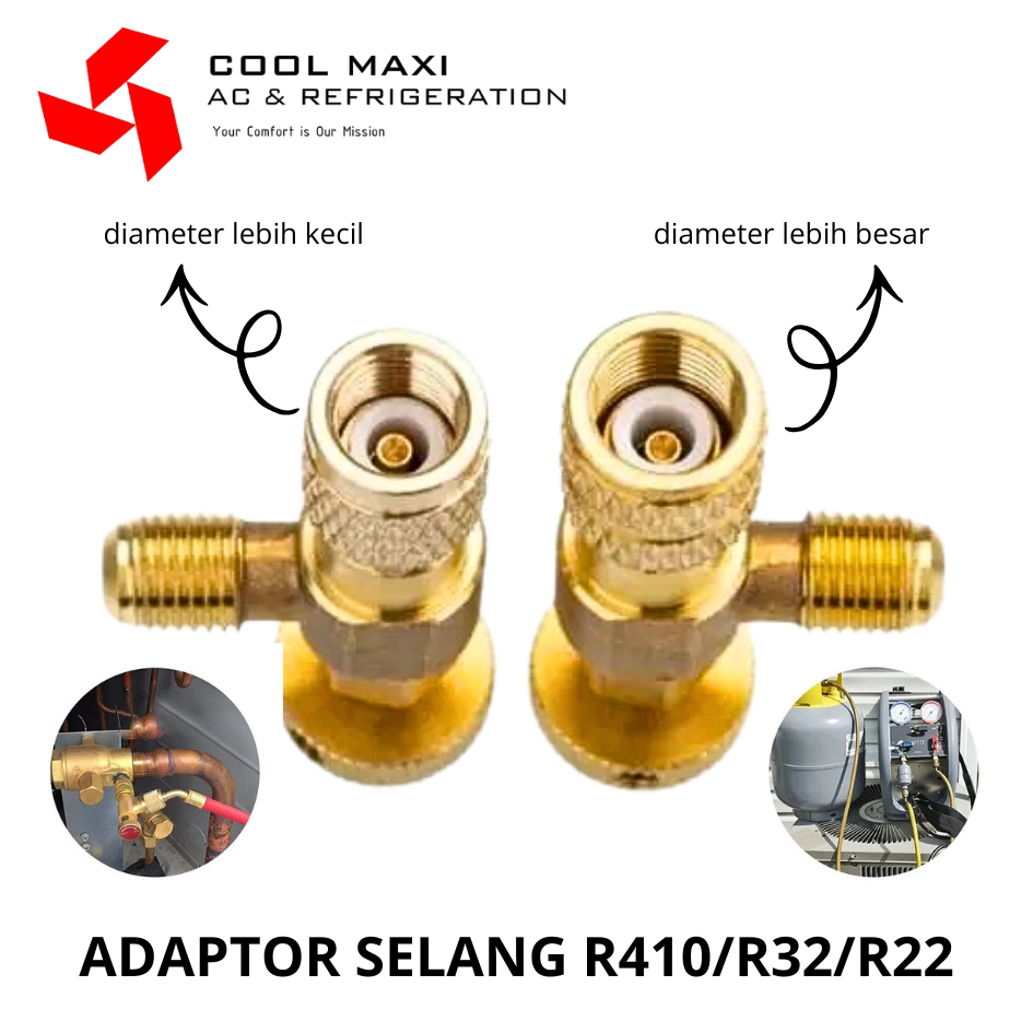 ADAPTOR R32-R410Kran Connector R22 ke R32 dan R32 ke R22 Material kuningan berkualitas
