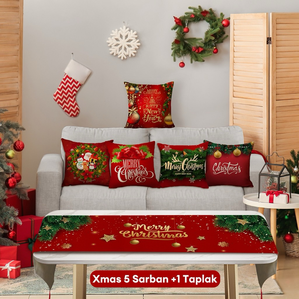 Set sarung bantal dan taplak meja Natal