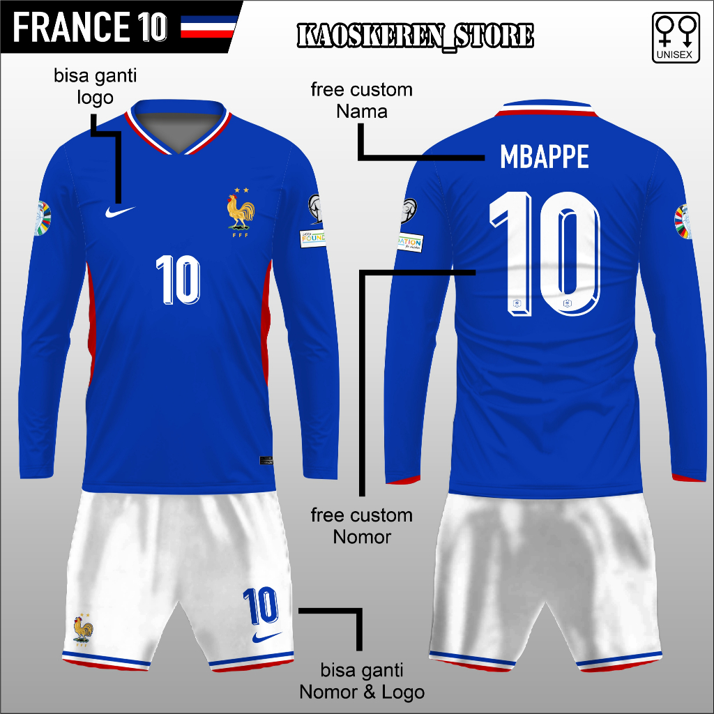 Jersey setelan timnas prancis worldcup 2026 lengan panjang baju olahraga bola timnas prancis 2026 cu