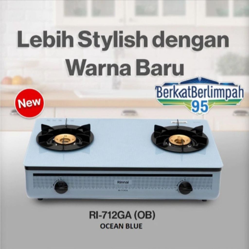 RINNAI RI-712 GA (OB) (100% ORI) Kompor Gas 2 Tungku Kaca Tekanan Rendah Body Jumbo