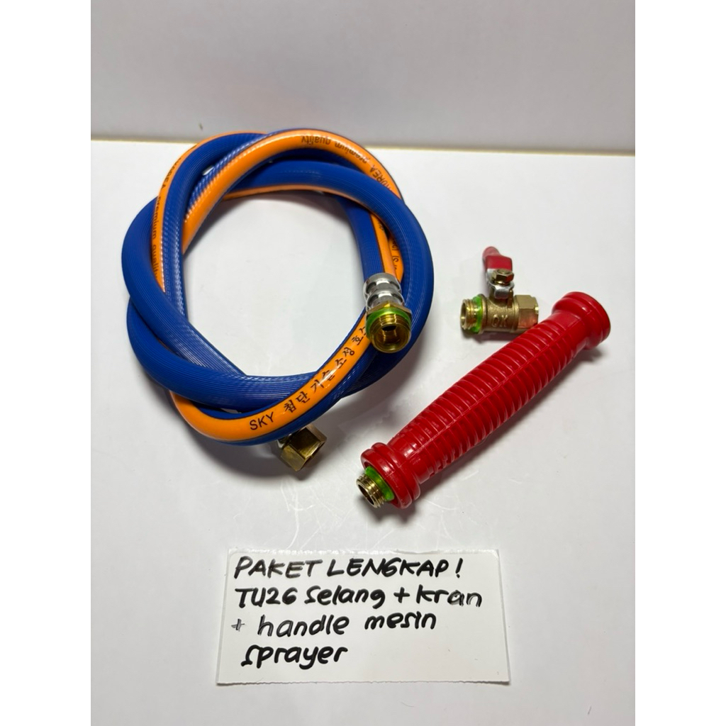 Selang Pressure Hose 1.2m + Stop Kran Kuningan + Gagang TU26 Set Sprayer Semprot Hama 2 Tak 3WZ4 777