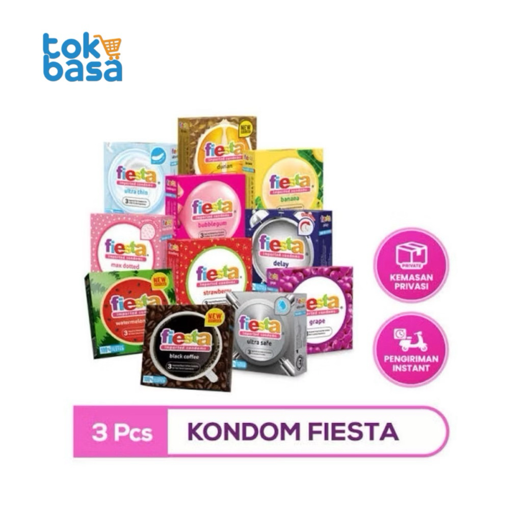 PRIVASI 100% AMAN Kondom FIESTA Impor Gerigi Polos Super Tipis Berbagai Rasa - FIESTA Condom 3 Pcs