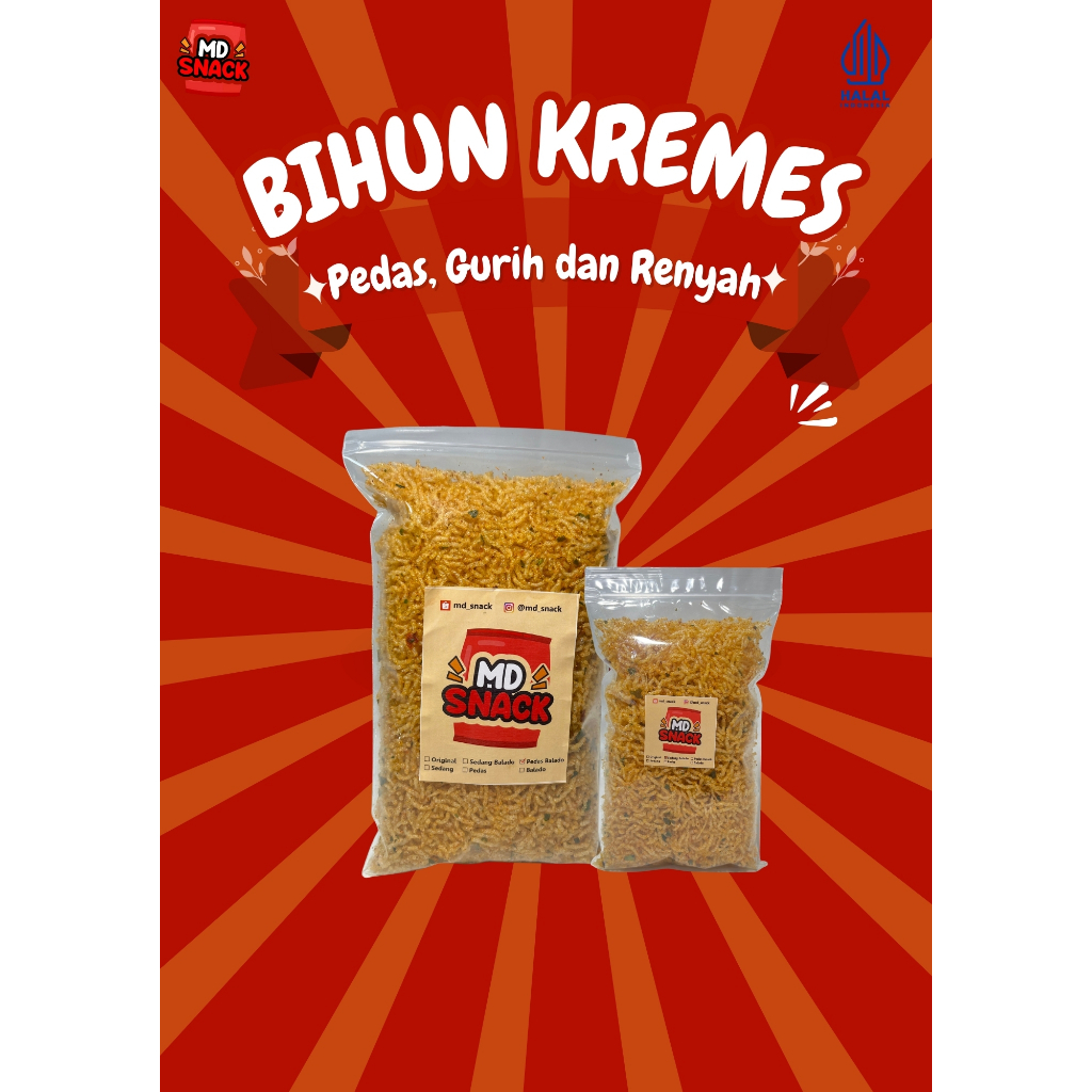 Bihun Kremes  Pedas Daun Jeruk  60Gram - 160Gram Snack Bihun Goreng Pedas Crunchy