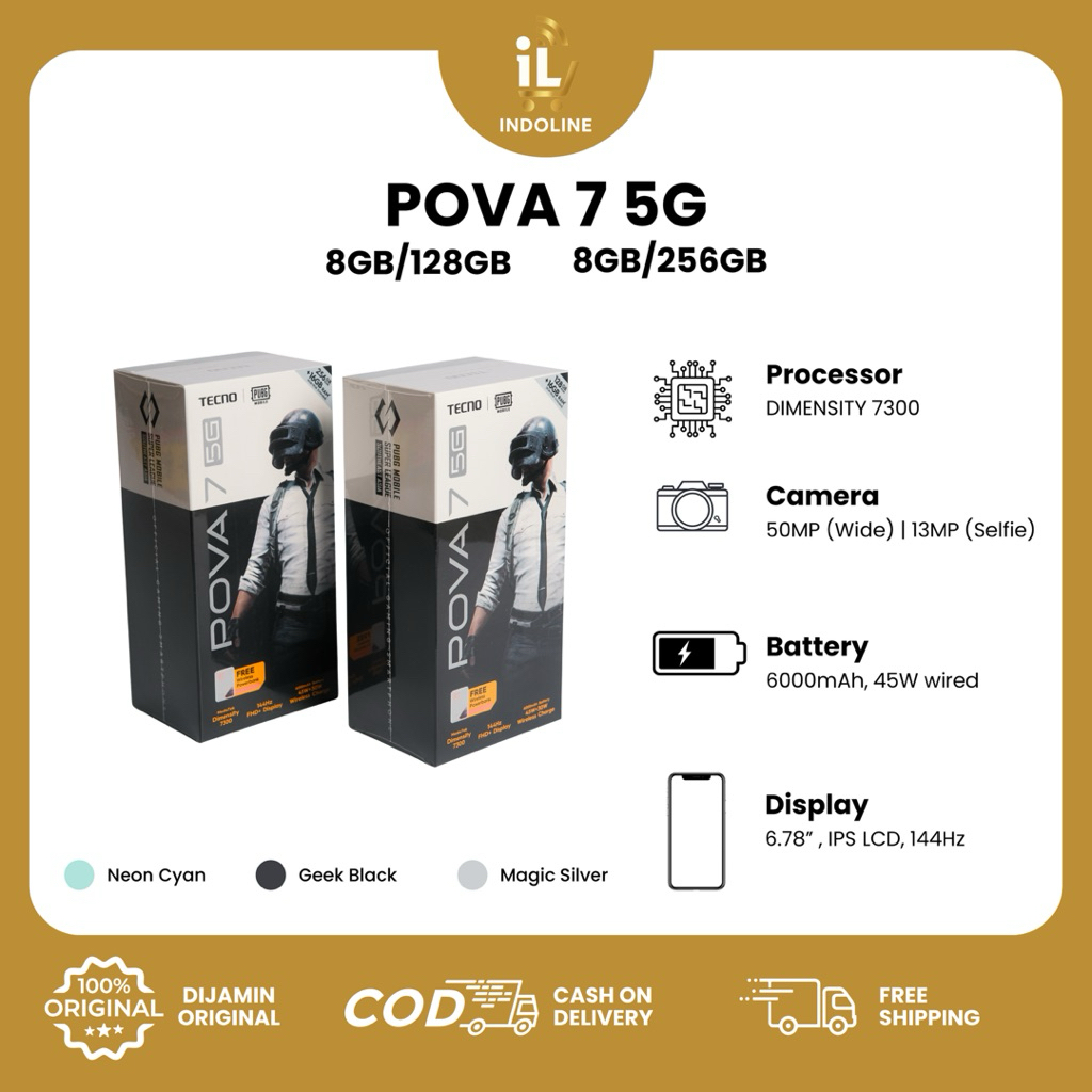 TECNO POVA 7 5G RAM 8GB/128GB OR 8GB/256GB 6000MAH 144HZ GARANSI RESMI