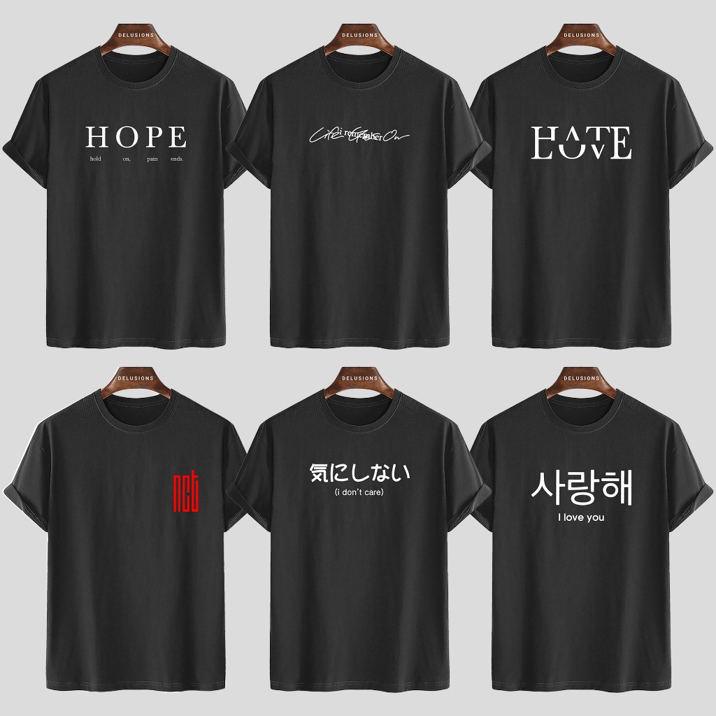 Kaos Wanita Oversize Aesthetic Tshirt Cewek Kekinian Streetwear Tulisan Korea Jepang Hope Love Kpop 