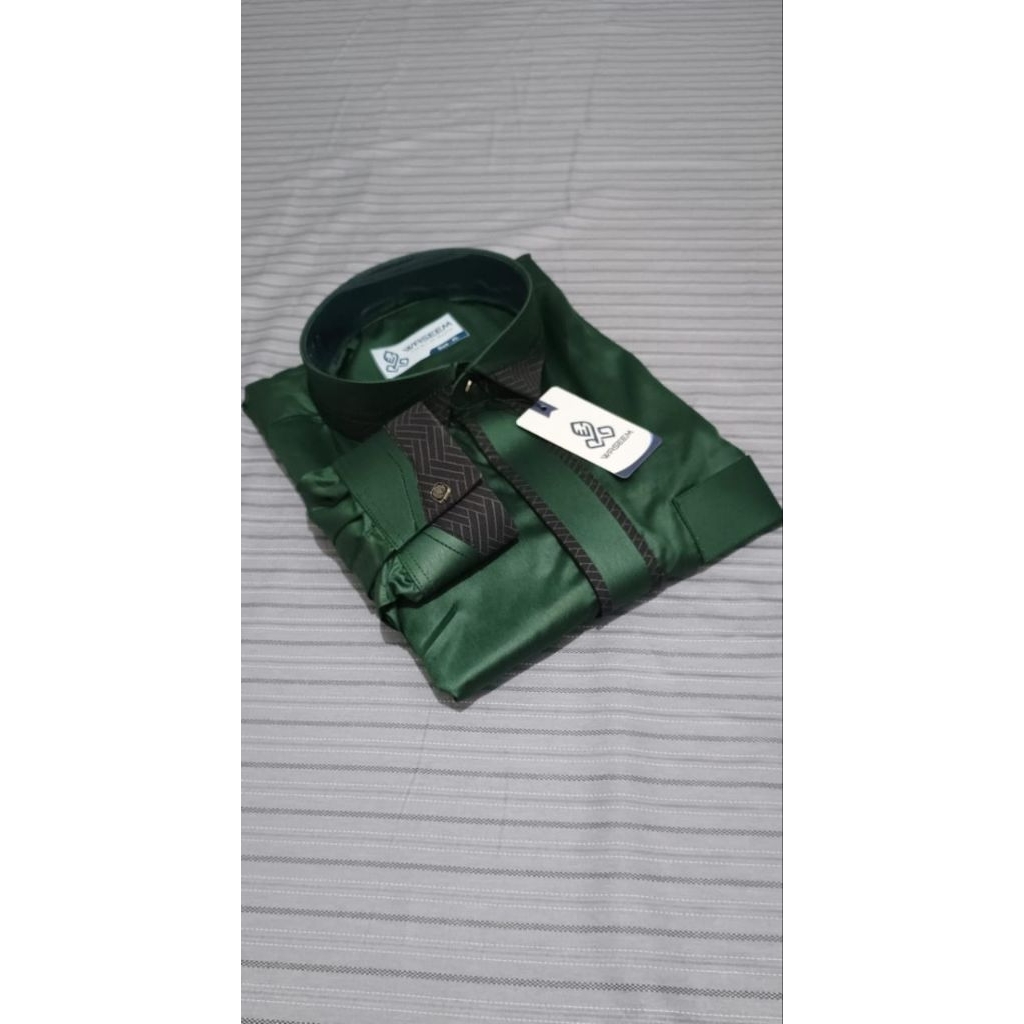 Jubah Pria Remaja Waseem Premium Hijau Kombinasi Manset