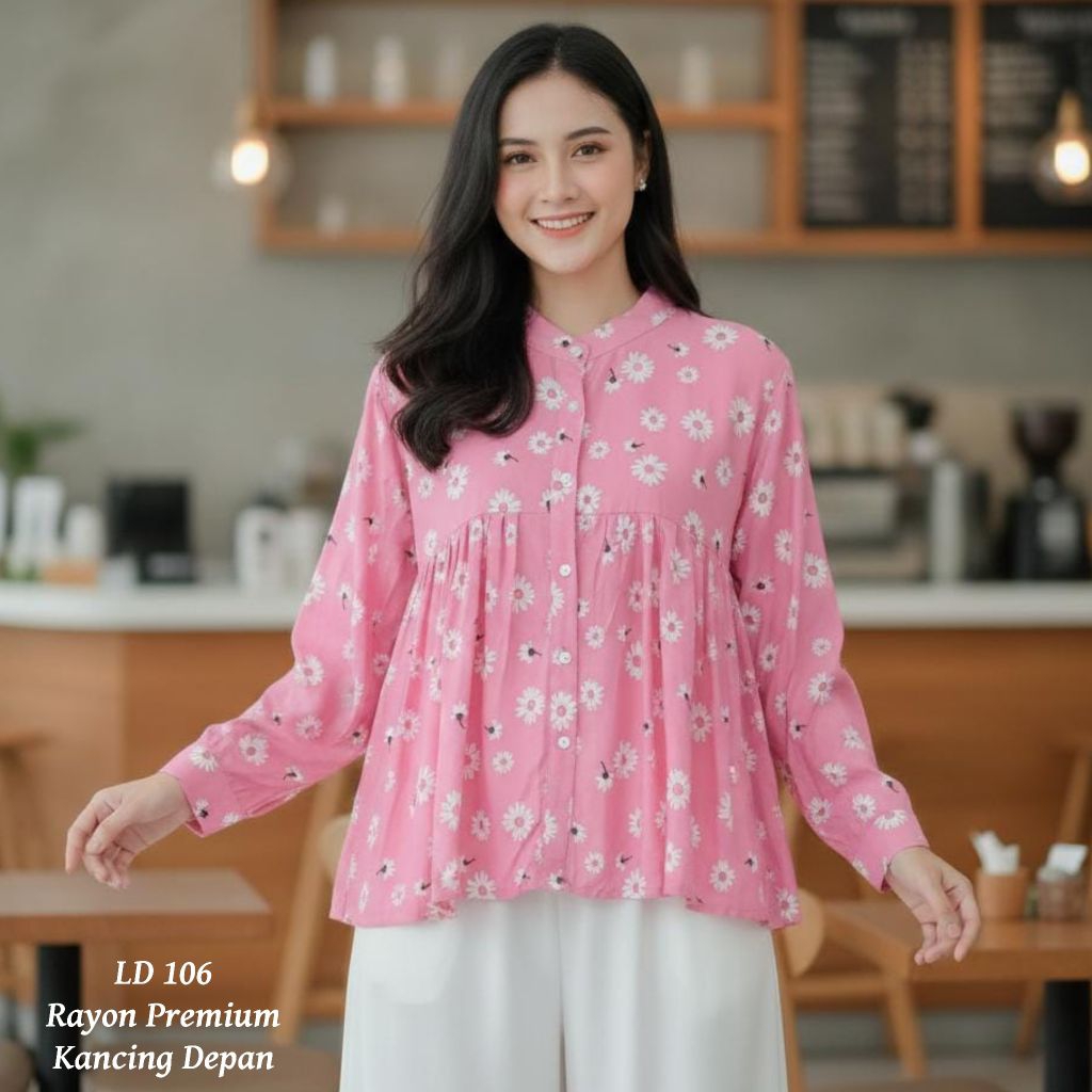 Blouse atasan Blouse Rayon Premium Blouse Motif  bunga Daisy Blouse Rayon Adem