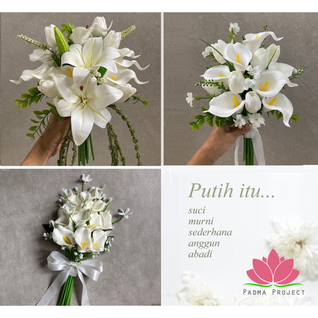 Buket Bunga Pengantin Putih Bonus Corsage - ARTIFICIAL
