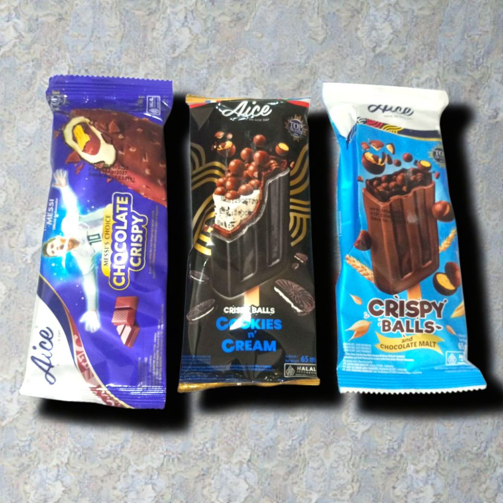 Es Krim Aice Crispy Balls Cookies Cream Coklat Crispy