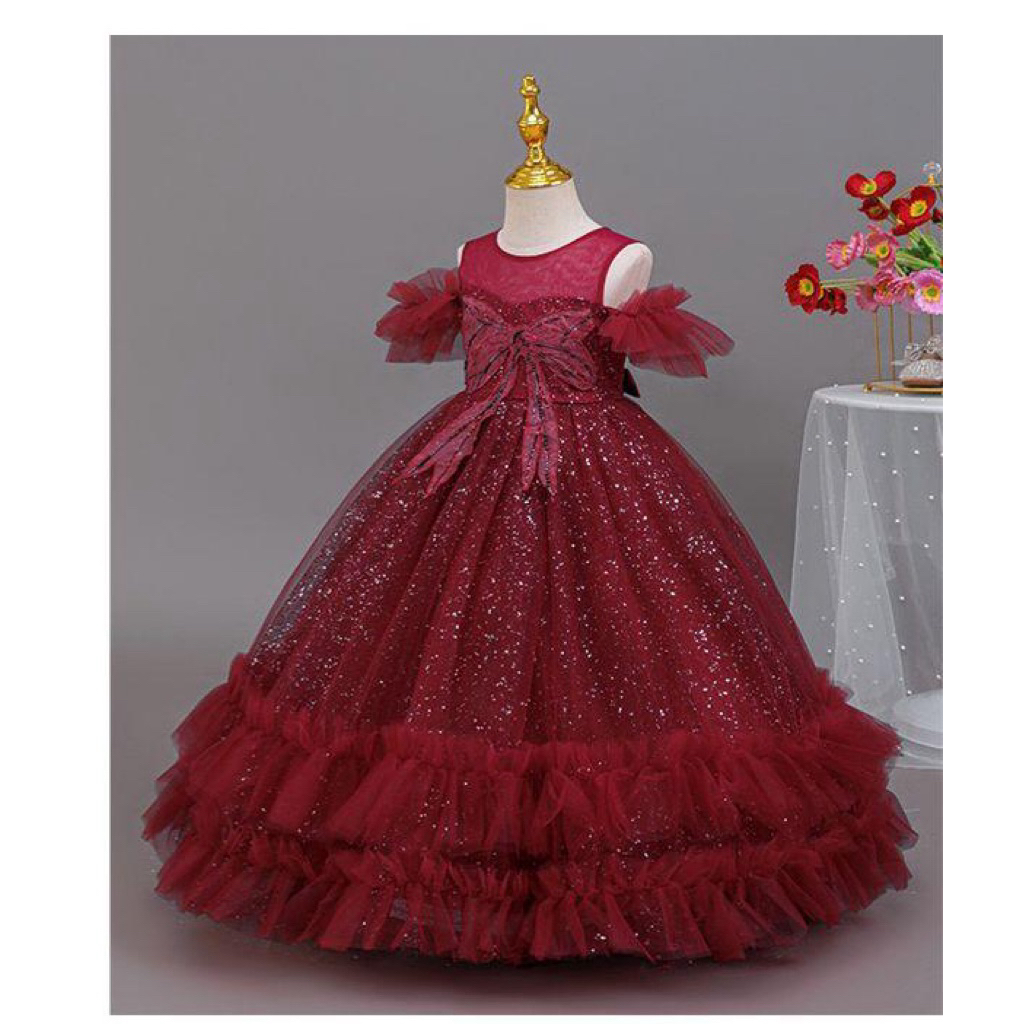 TERBARU GAUN NATAL ANAK WARNA MERAH / DRESS PESTA ANAK WARNA PUTIH MODEL PITA 4-12 TH