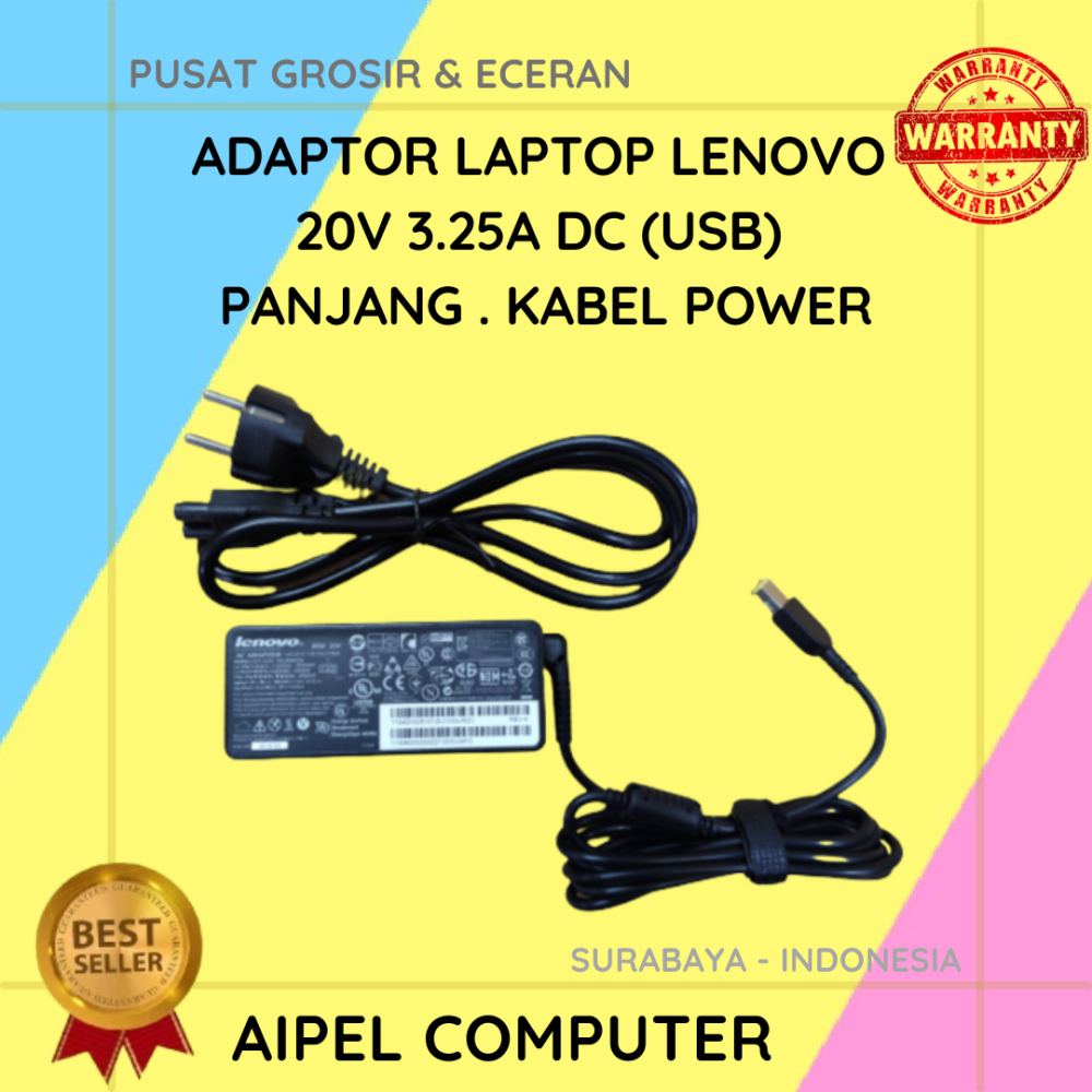 LENOVO20325UPKP | Adaptor Laptop LENOVO 20V 3.25A DC (USB) Panjang . Kabel Power
