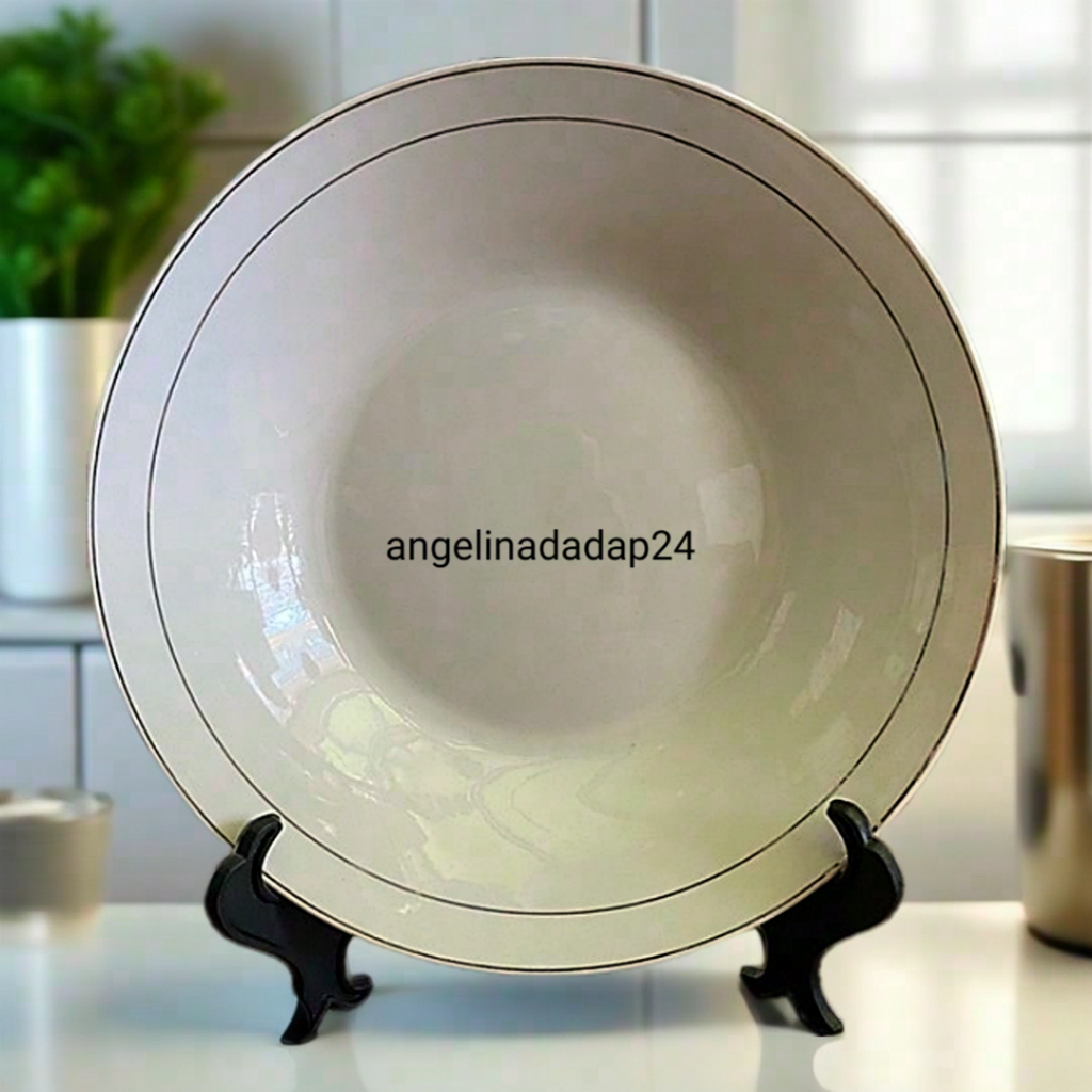 Piring Makan Keramik JUMBO 9” Putih Piring lis emas Makan Besar Lusinan