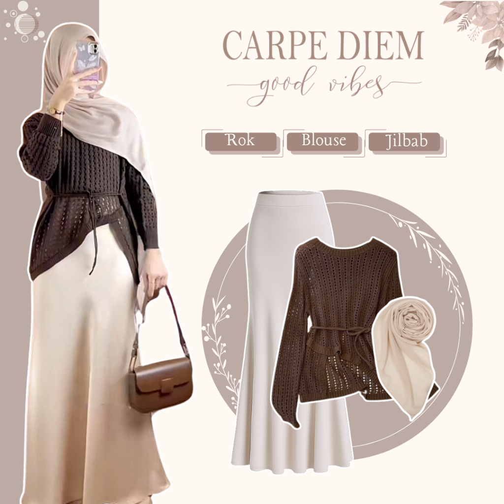 Setelan Remaja Korean Style Blus Rajut Rok Duyung dan Jilbab Satu Set Wanita ZL217N