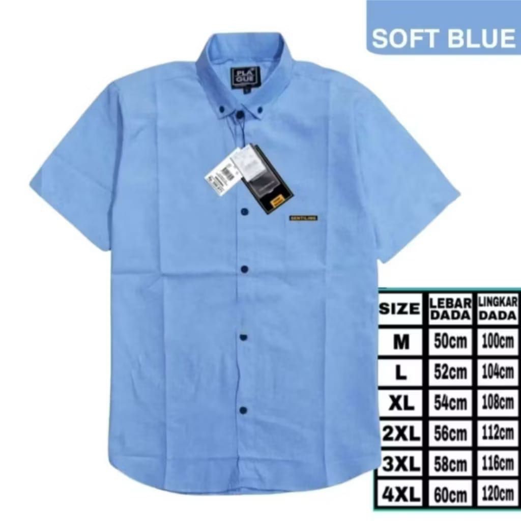 COD Kemeja Polos Lengan Pendek Pria Hem Pria Warna Sofblue Biru