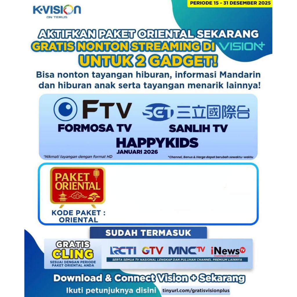 Voucher Paket Oriental K-Vision 30 Hari
