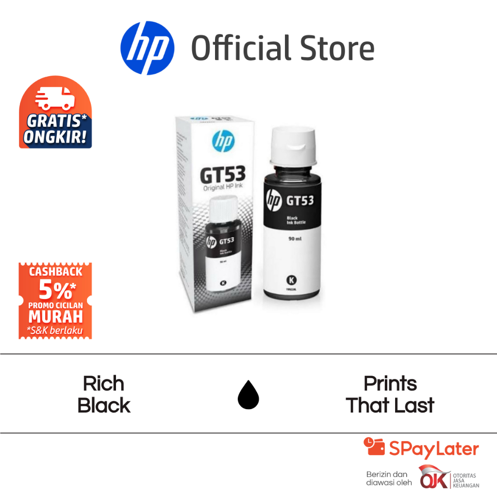 Tinta Printer HP Original GT53 90-ml Hitam Black / GT52 Cyan / GT52 Magenta / GT52 Yellow / Smart Ta